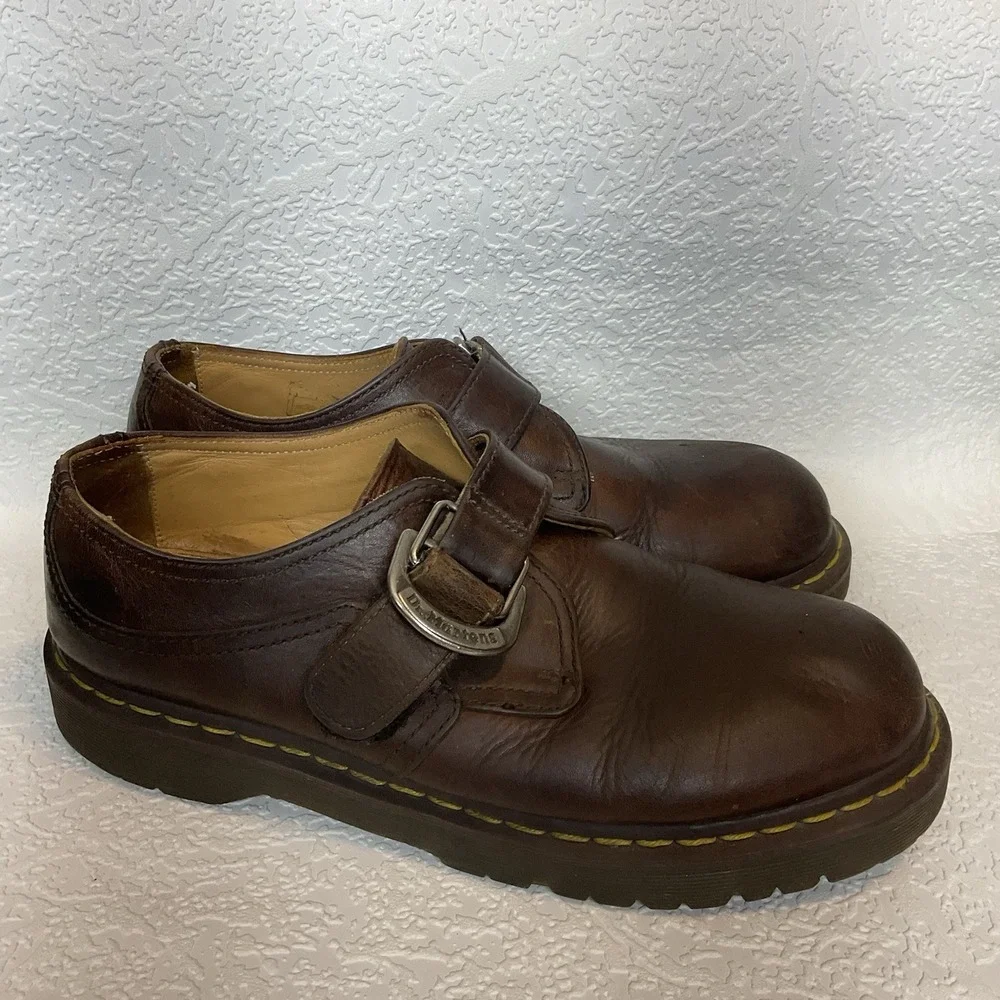 Vintage Dr Martens 8314 Brown Leather Monk Strap Chunky Shoes UK 10/ US Men's 11